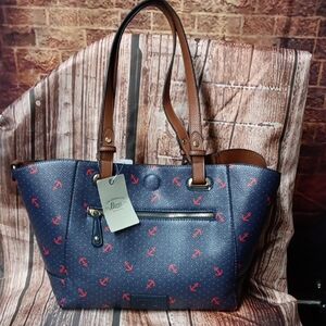 Bass Blue Tote with Red Anchor Design